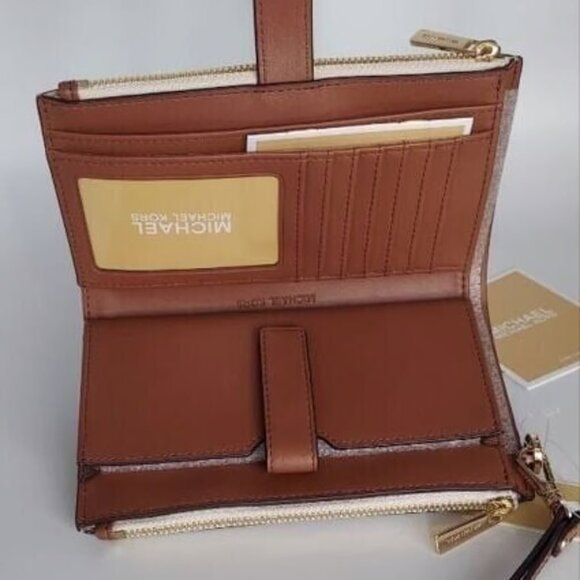 NWT Michael Kors Jet Set Travel Double Zip Phone Wristlet Wallet in Vanilla - Picture 7 of 12